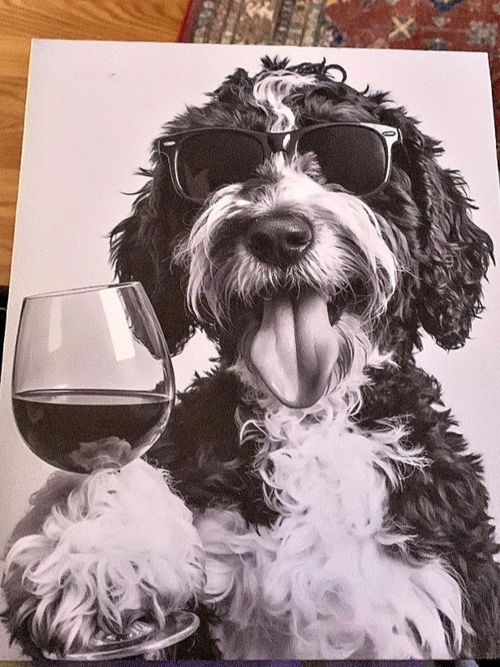 Dog with Wine Glass Wall Art Black & White 8x10